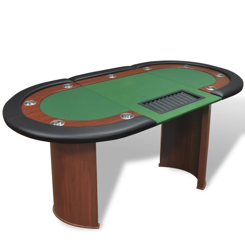 vidaXL Покер маса за 10 играчи с дилър зона и табла за чипове, зелена