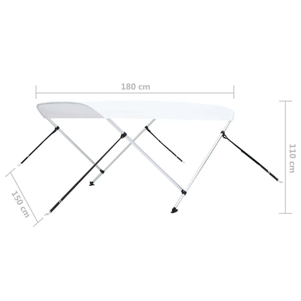vidaXL Тента за лодка, 2 дъги, бяла, 180x150x110 см