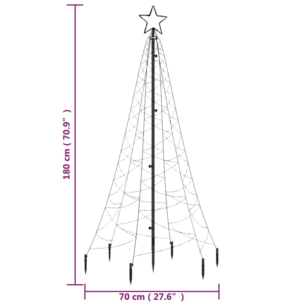 vidaXL Коледна елха с шип, студено бяло, 200 LED, 180 см