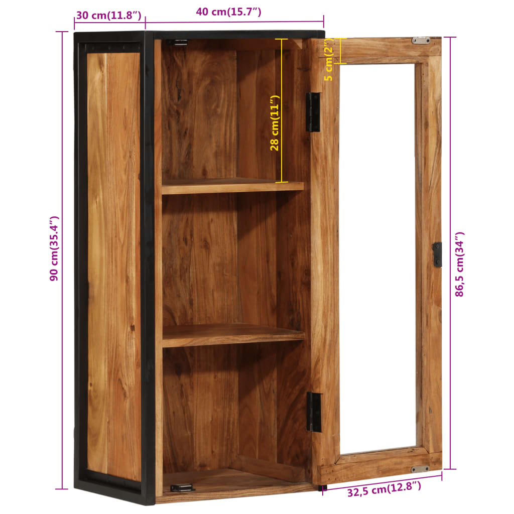 vidaXL Стенен шкаф за баня 40x30x90 см масивно акациево дърво и желязо