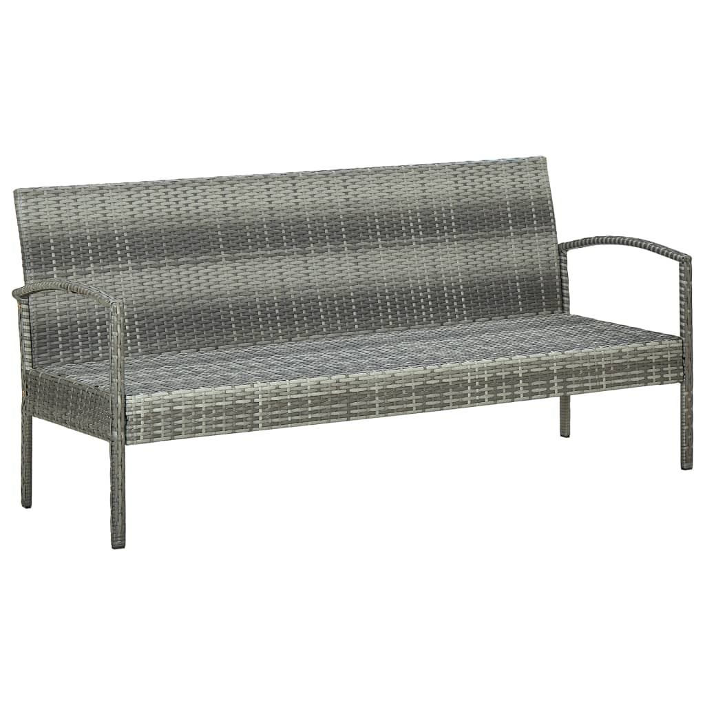 vidaXL 3-местен градински диван с шалте, сив, полиратан