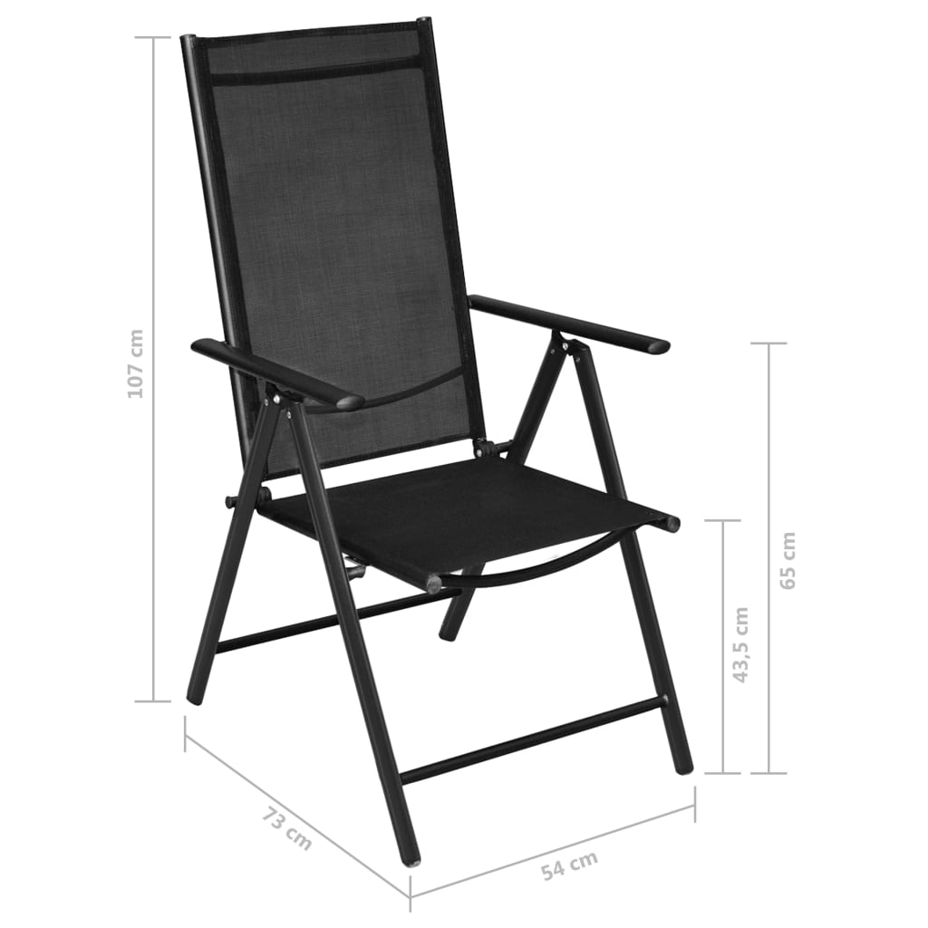 vidaXL Сгъваеми градински столове, 4 бр, алуминий и Textilene, черни