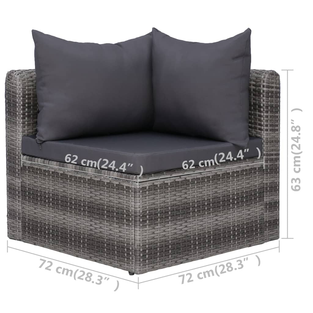 vidaXL 2 бр градински ъглови дивана, сиви, полиратан