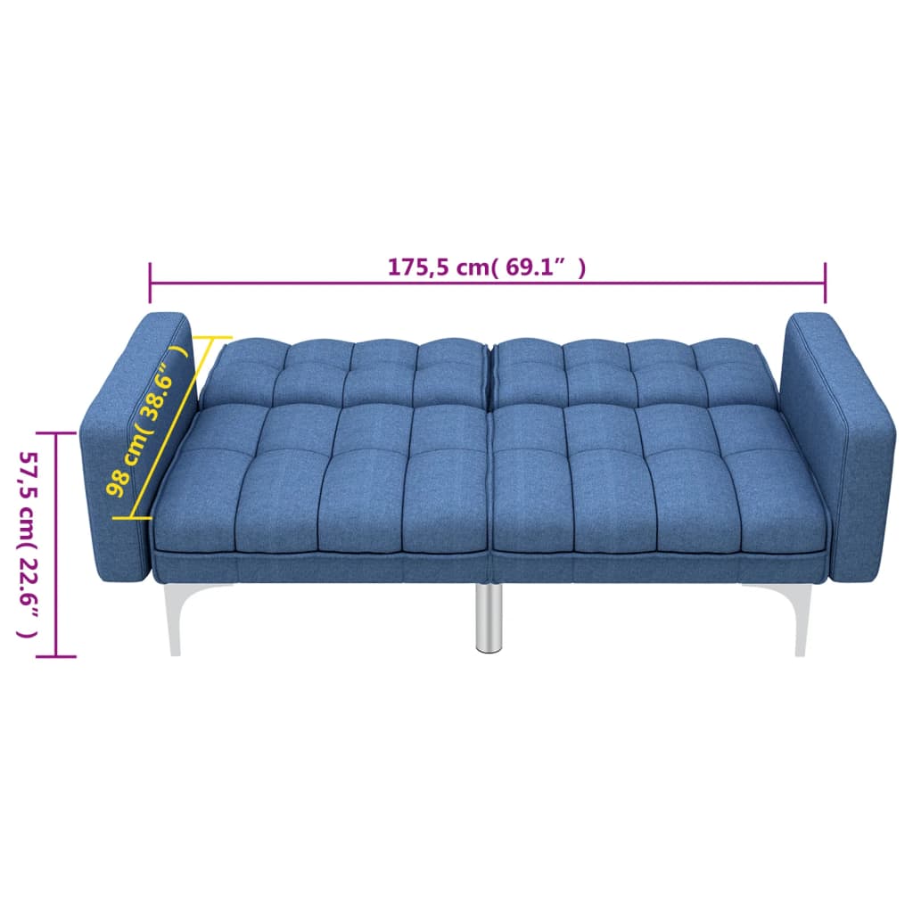 vidaXL Разтегателен диван, син, текстил