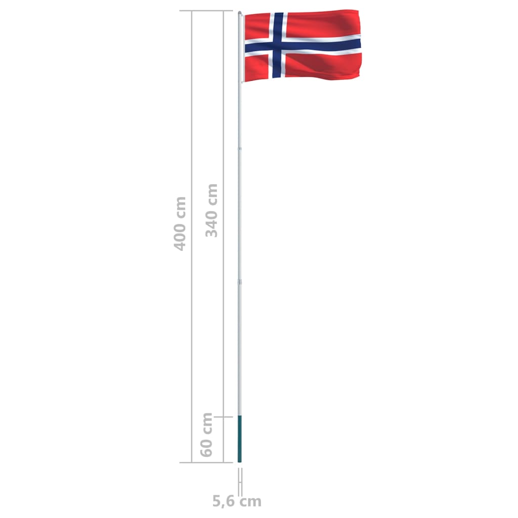 vidaXL Флаг на Норвегия и алуминиев флагщок, 4 м