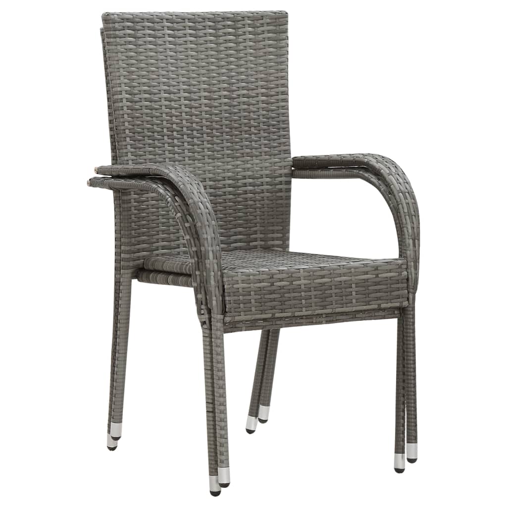 vidaXL Стифиращи външни столове, 2 бр, сиви, полиратан