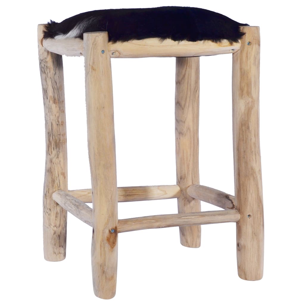 vidaXL Бар стол, естествена козя кожа и тиково дърво масив
