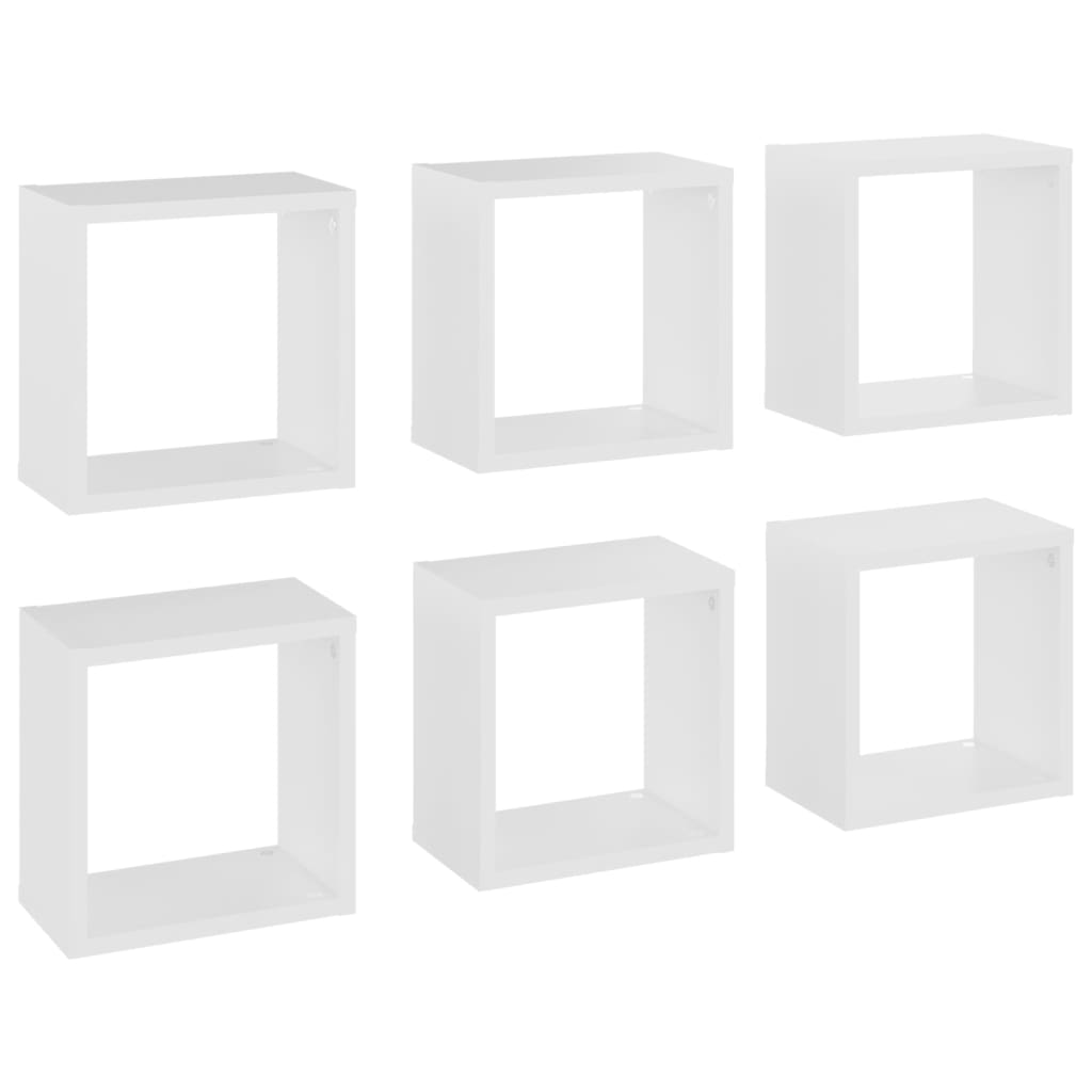 vidaXL Стенни кубични рафтове, 6 бр, бели, 26x15x26 см