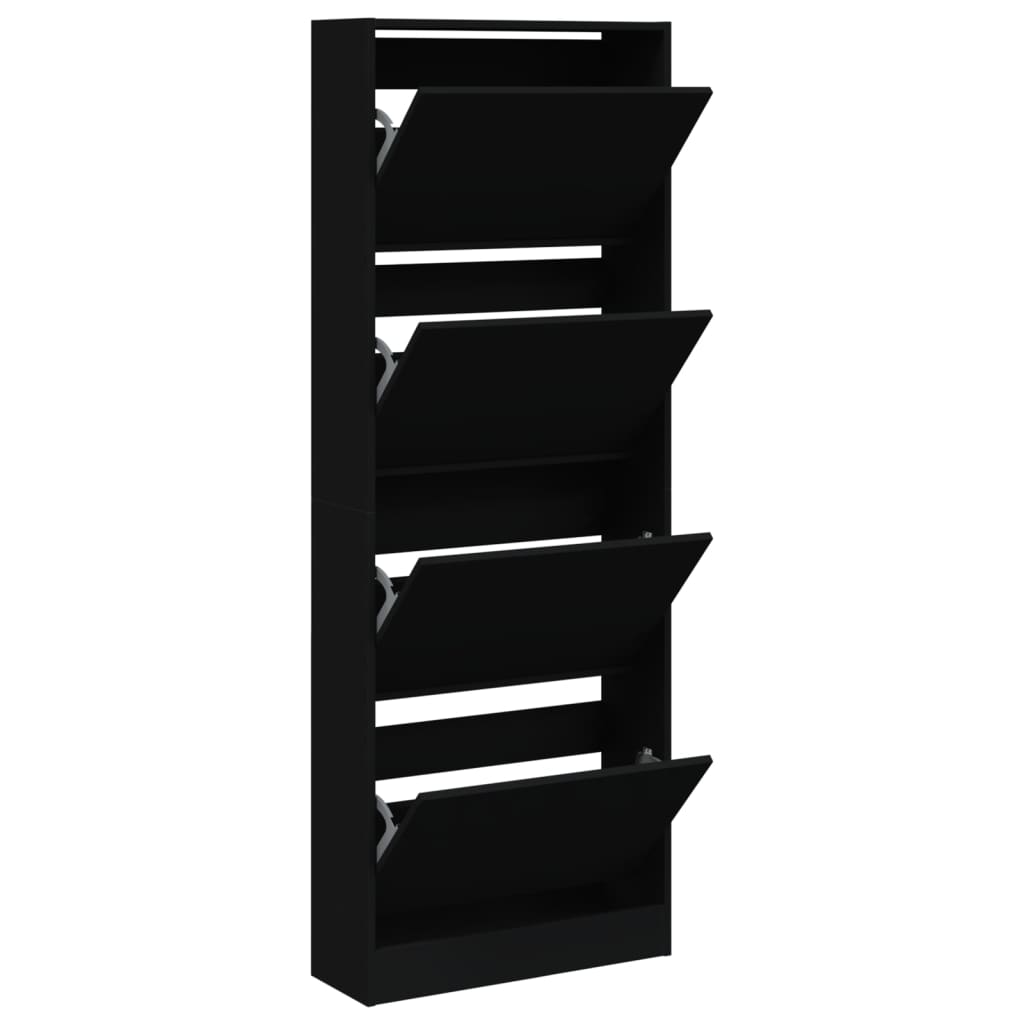 vidaXL Шкаф за обувки, черен, 60x21x163,5 см, инженерно дърво