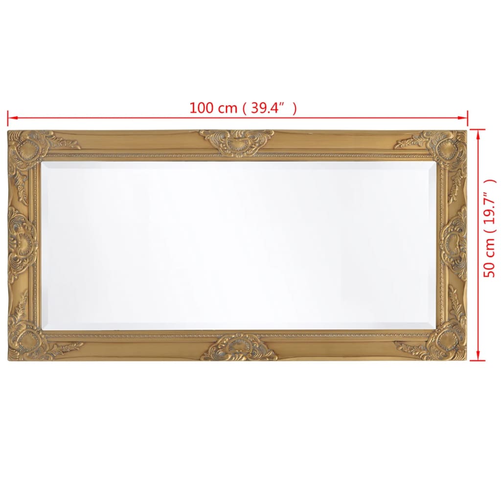 vidaXL Стенно огледало, бароков стил, 100x50 см, златисто