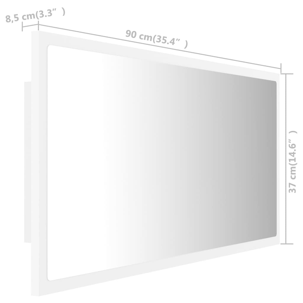 vidaXL LED огледало за баня, бяло, 90x8,5x37 см, акрил