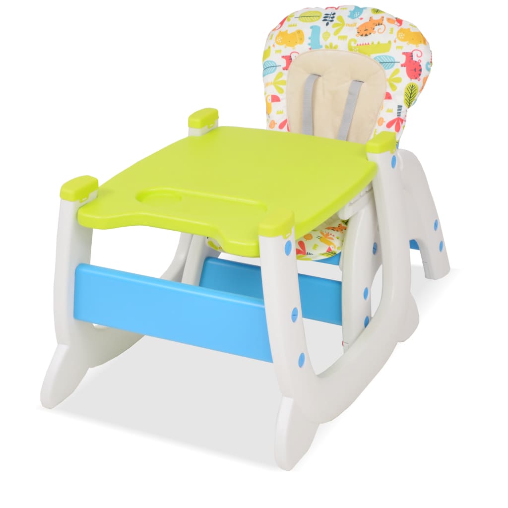 vidaXL 3 в 1 Столче за хранене с масичка, синьо и зелено