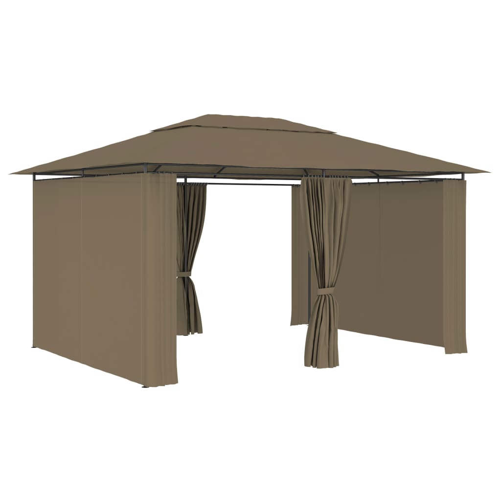 vidaXL Градинска шатра със завеси, 4x3 м, таупе, 180 г/м²