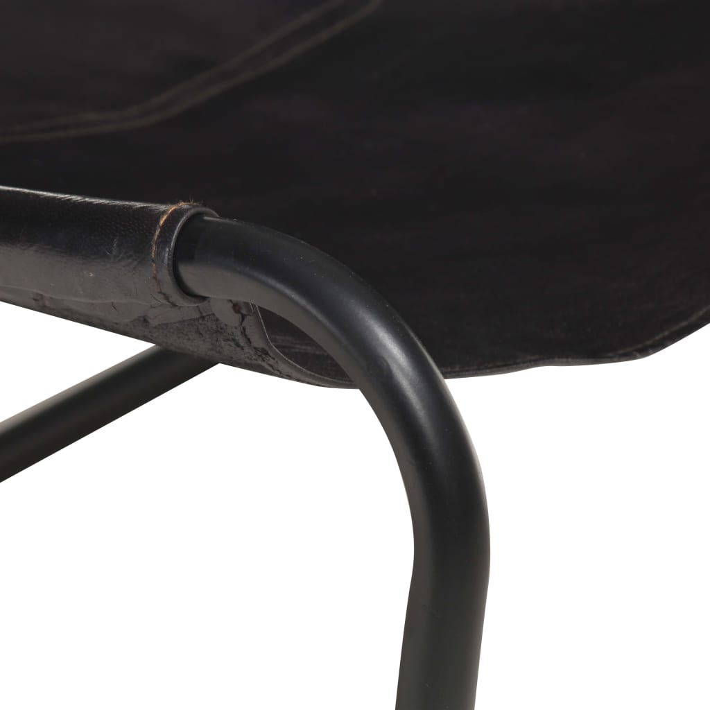 vidaXL Релаксиращ стол, черен, естествена кожа