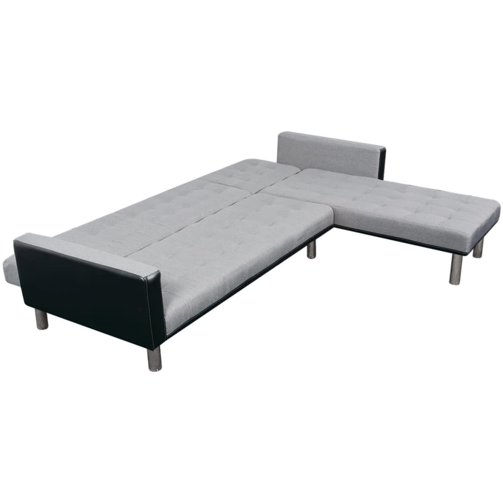 vidaXL Г-образен разтегателен диван, текстил, черно и сиво