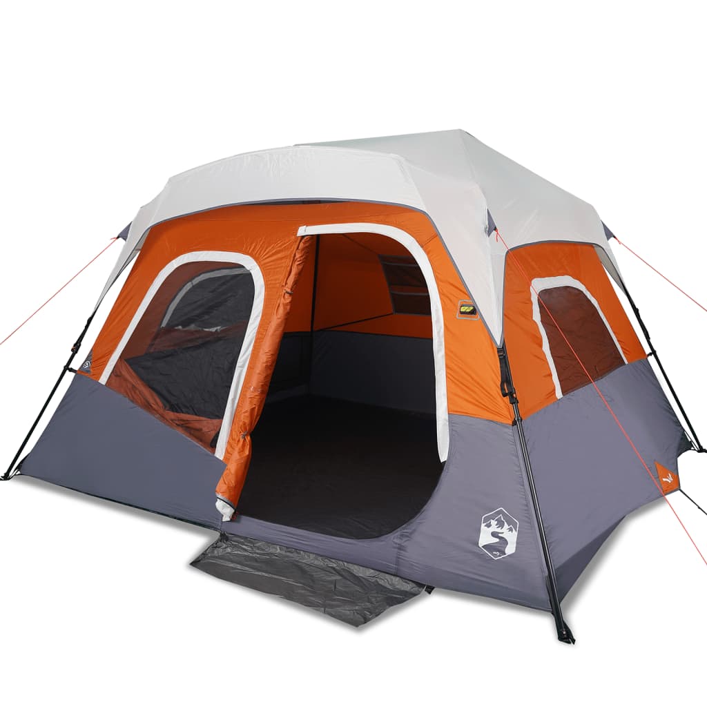 vidaXL Семейна палатка с LED 6-местна сив-оранжев бързо освобождаване