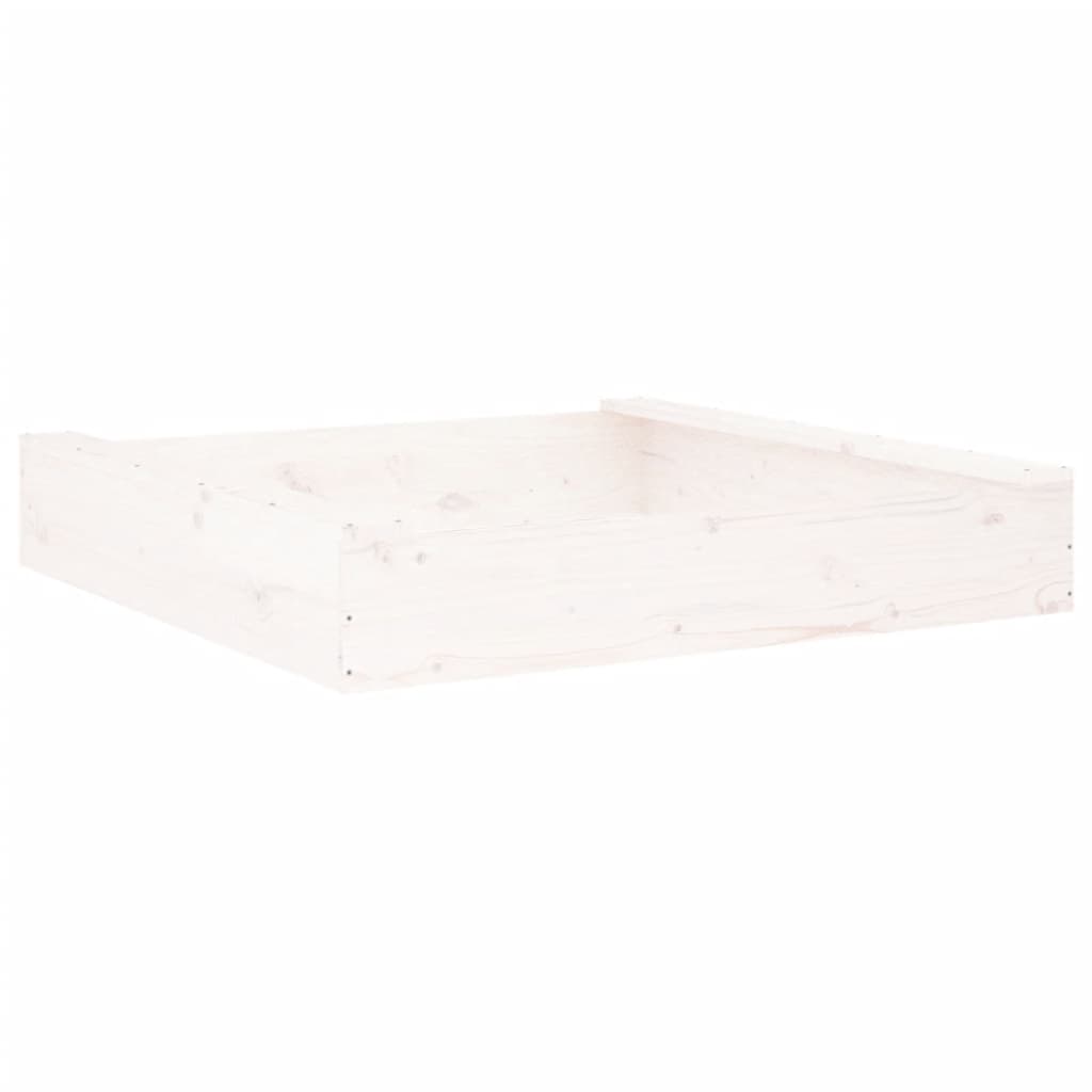 vidaXL Пясъчник със седалки, бял, квадратен, масивна дървесина бор