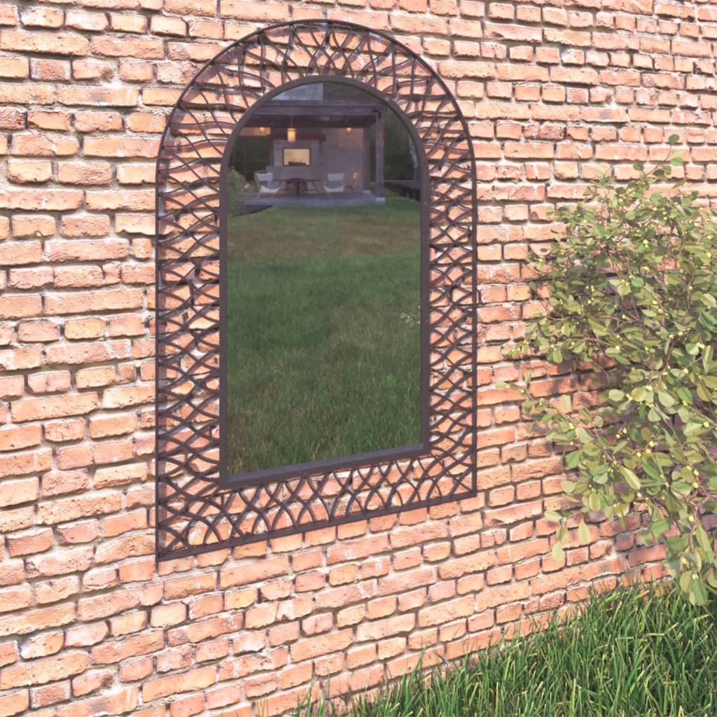 vidaXL Градинско стенно огледало с рамка, 50x80 см, черно