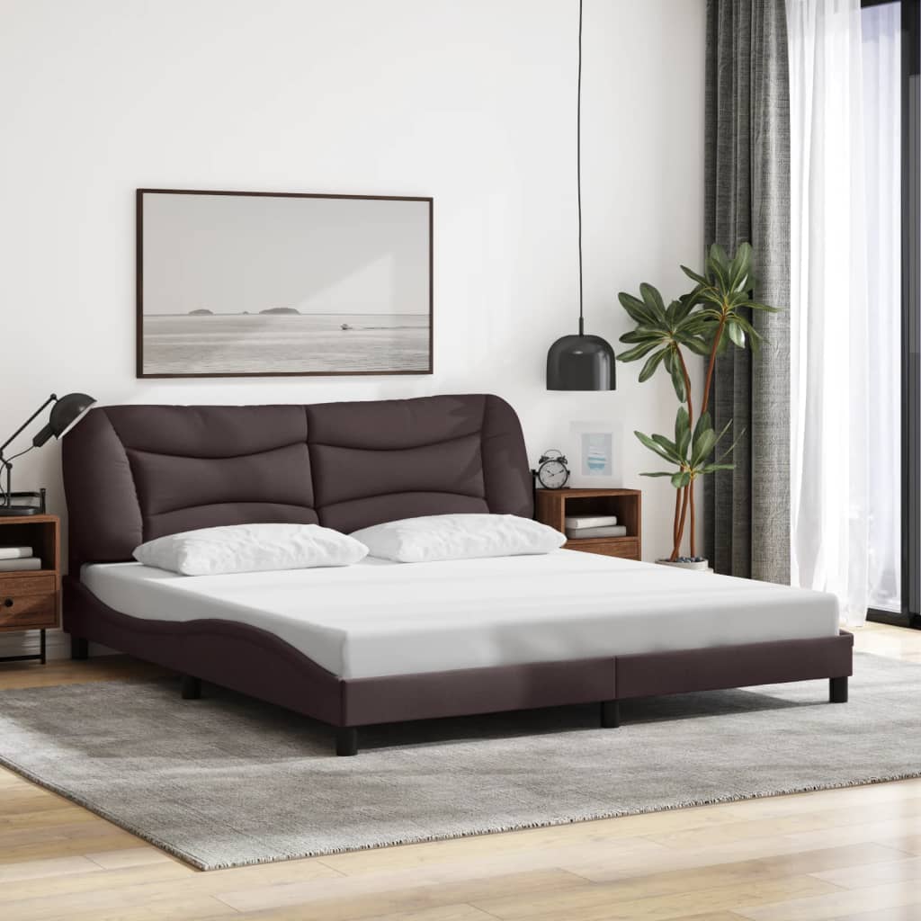 vidaXL Рамка за легло с табла, тъмнокафява, 180x200 см, плат