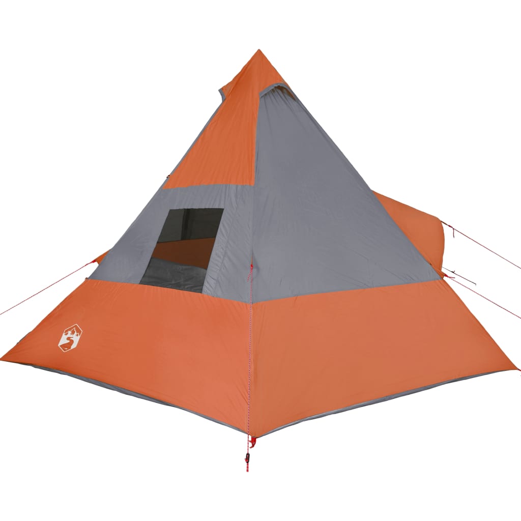 vidaXL Къмпинг палатка за 7 души, сиво и оранжево, водоустойчива