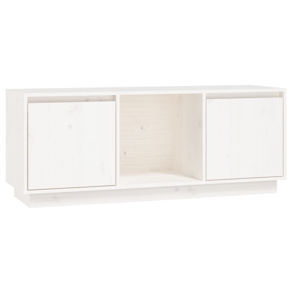 vidaXL ТВ шкаф, бял, 110,5x35x44 см, бор масив