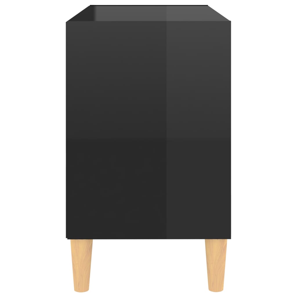 vidaXL ТВ шкаф с крака от дърво масив, черен гланц, 69,5x30x50 см