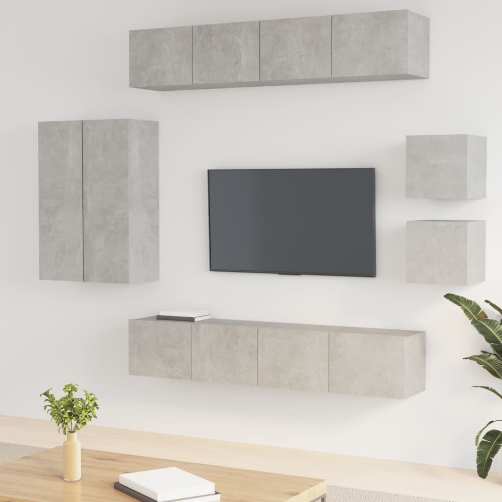 vidaXL Комплект ТВ шкафове от 8 части, бетонно сив, инженерно дърво