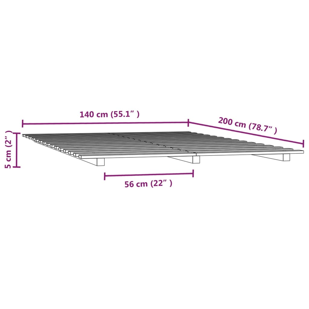 vidaXL Рамка за легло, 140x200 см, бор масив
