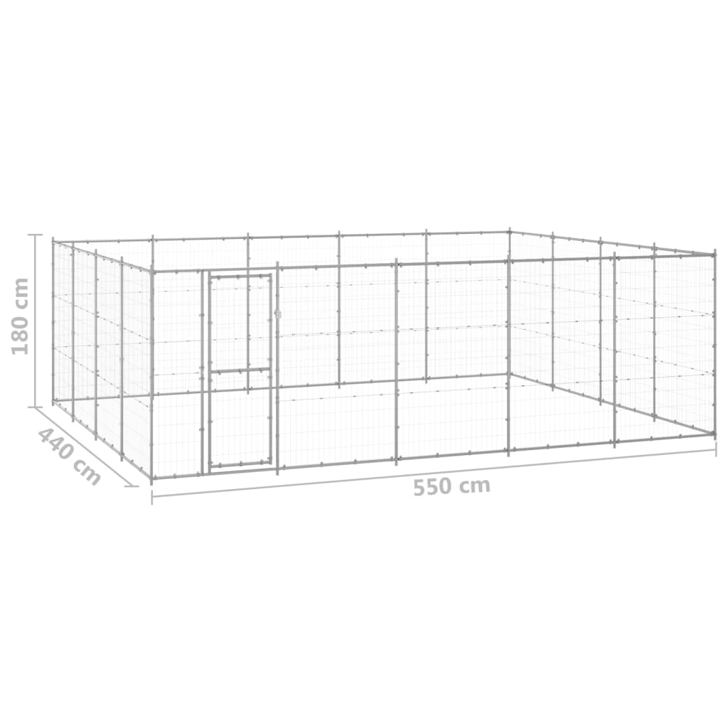 vidaXL Външна клетка за куче, поцинкована стомана, 24,2 м²