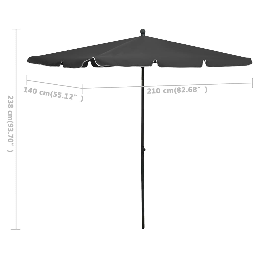 vidaXL Градински чадър с прът, 210x140 см, антрацит