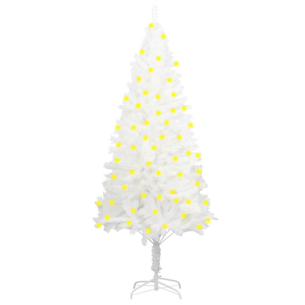 vidaXL Изкуствена осветена коледна елха, бяла, 150 см