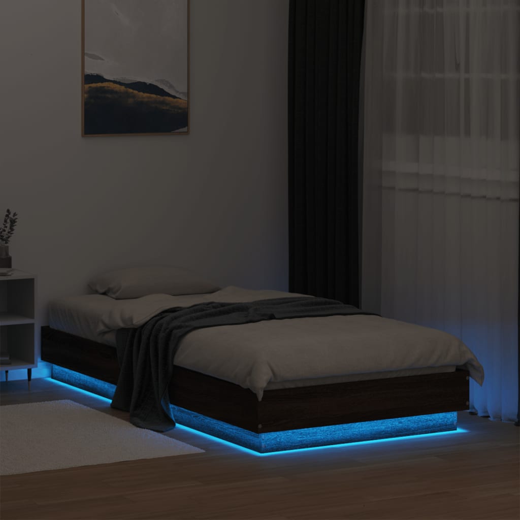 vidaXL Рамка за легло с LED осветление, кафяв дъб, 75x190 см