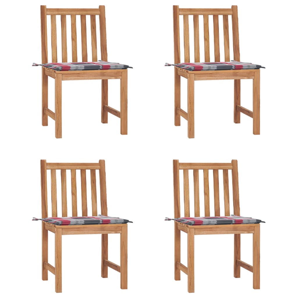 vidaXL Градински столове, 4 бр, с възглавници, тиково дърво масив
