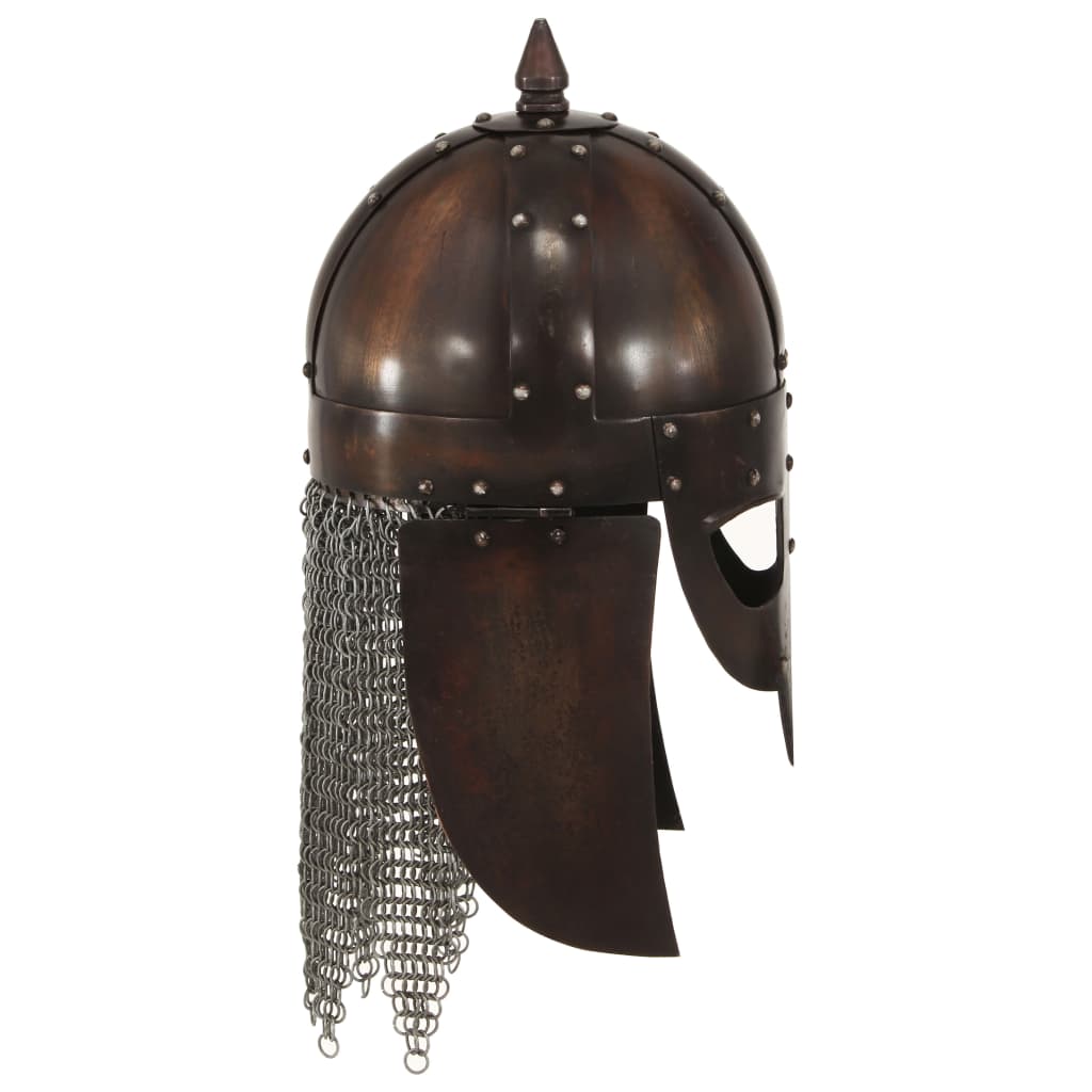 vidaXL Викингски военен шлем, антична реплика, ЛАРП, цвят мед, стомана