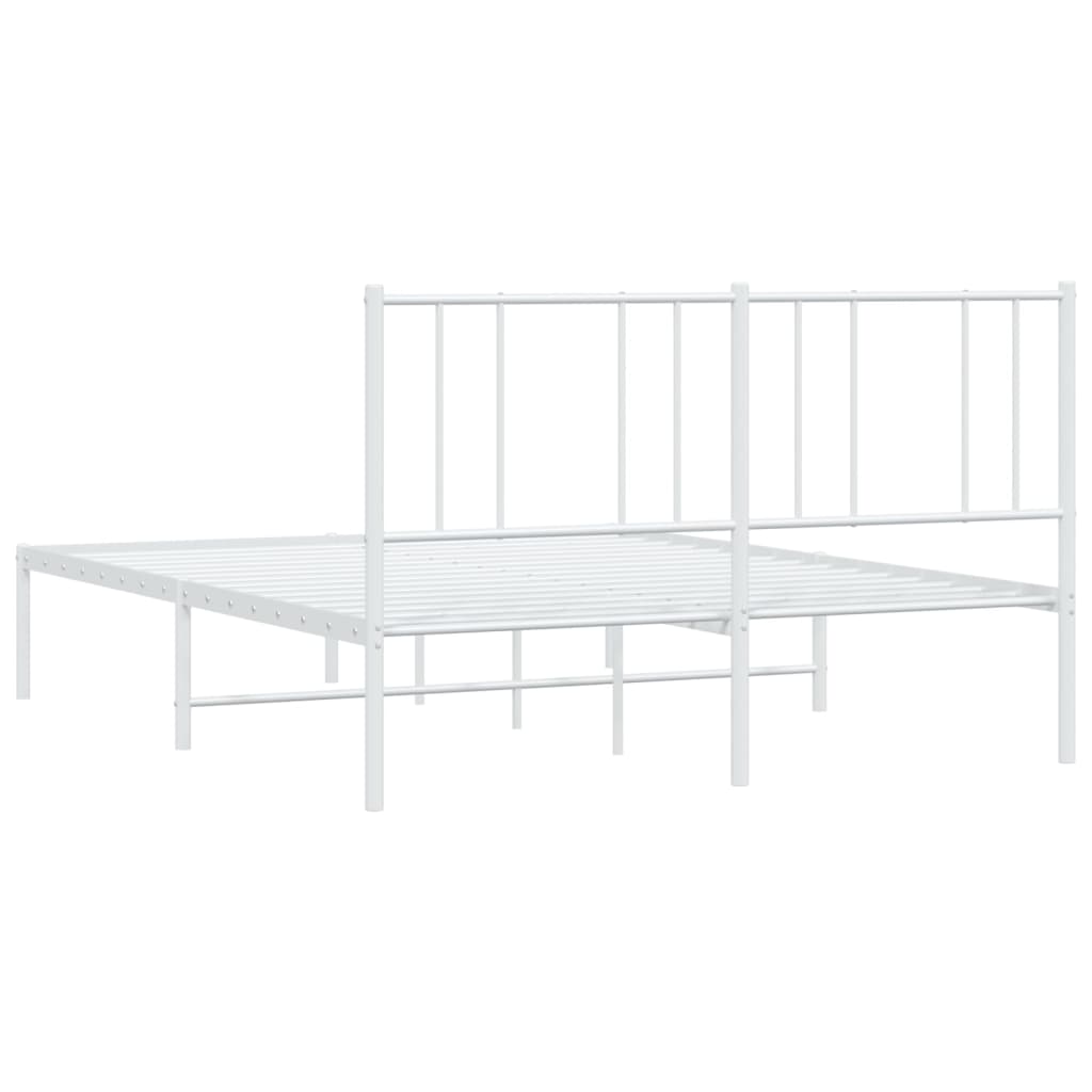vidaXL Метална рамка за легло с горна табла, бяла, 150x200 см