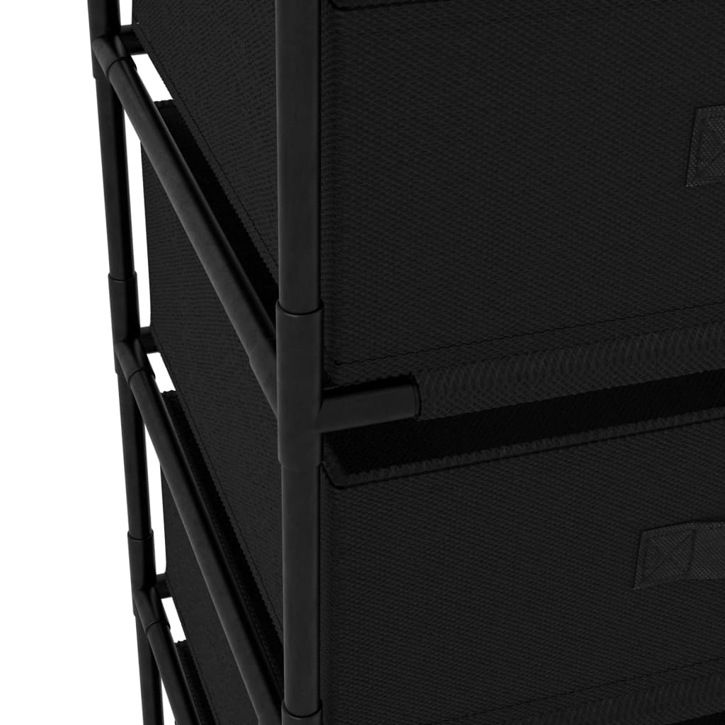 vidaXL Етажерка за съхранение с 4 текстилни кошове, стомана, черна