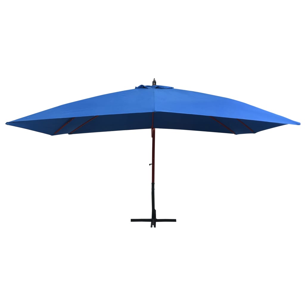 vidaXL Окачен чадър с дървен прът, 400x300 см, син