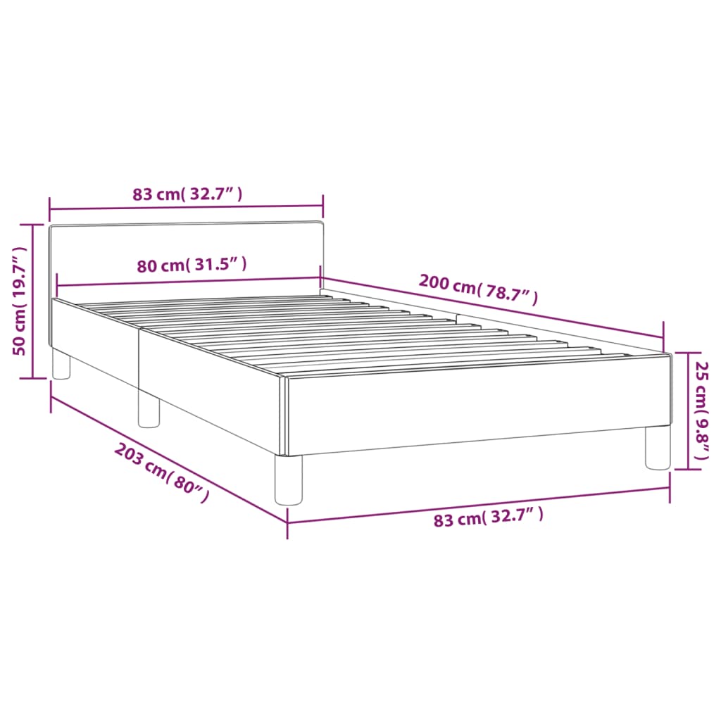 vidaXL Рамка за легло с табла светлосива 80x200 см плат