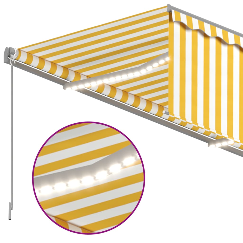 vidaXL Автоматичен сенник с щора LED и сензор за вятър 4x3 м жълто-бял