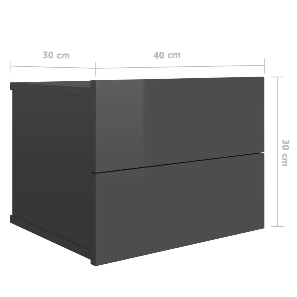 vidaXL Нощни шкафчета, 2 бр, сив гланц, 40x30x30 см, ПДЧ