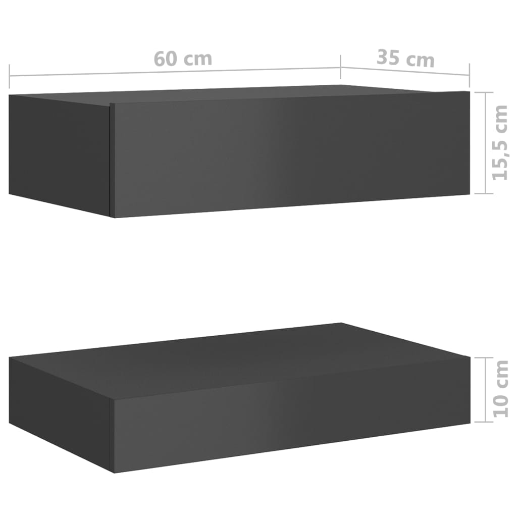 vidaXL Нощно шкафче, сив гланц, 60x35 см, ПДЧ