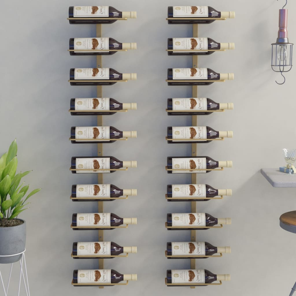 vidaXL Стенни стойки за вино за 10 бутилки 2 бр златисти метални