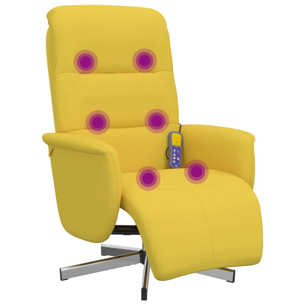 vidaXL Масажен реклайнер стол с поставка за крака, светложълт, текстил