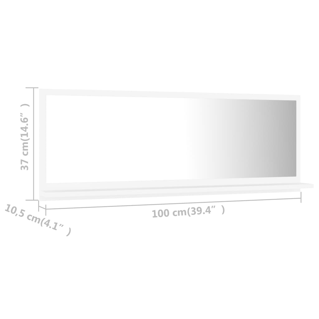 vidaXL Огледало за баня, бяло, 100x10,5x37 см, ПДЧ