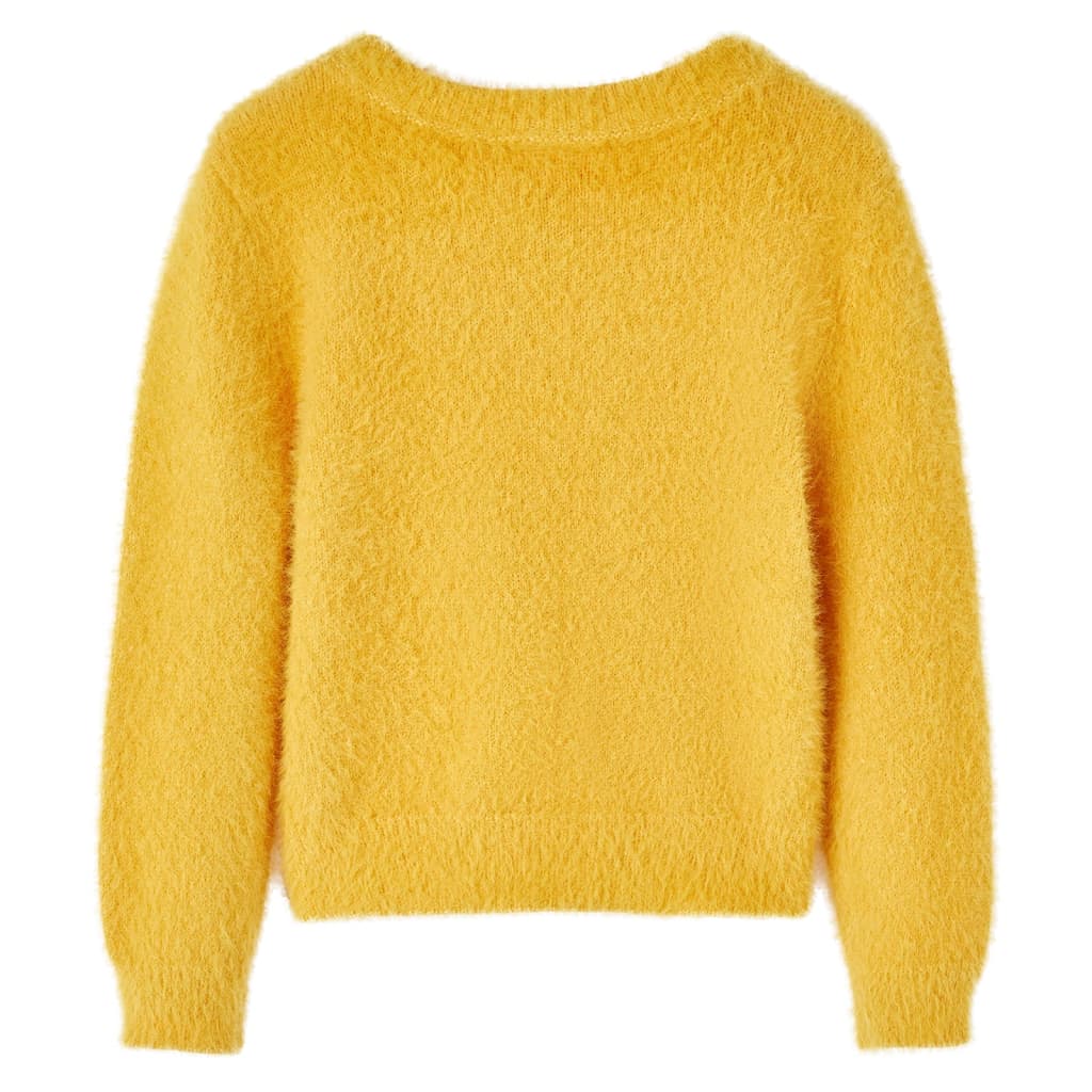 Детски плетен пуловер, охра, 92