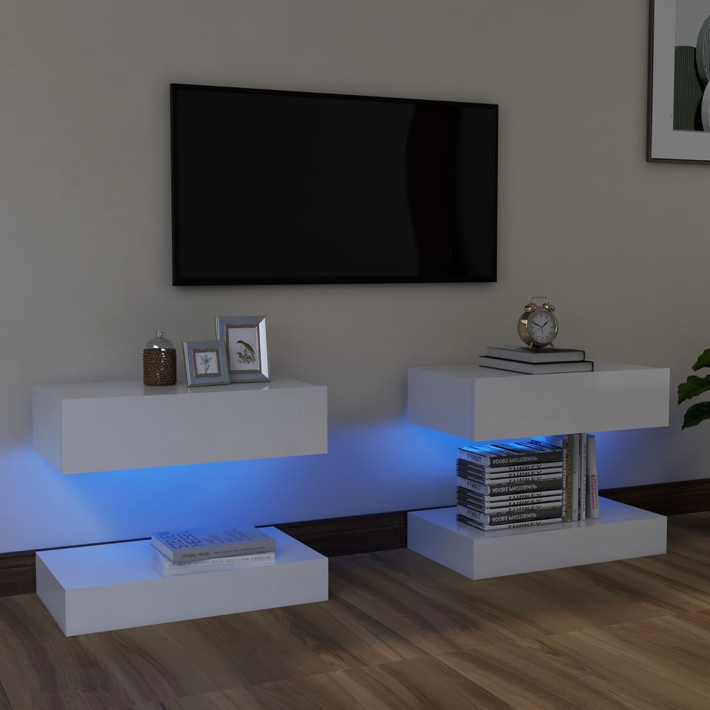 vidaXL ТВ шкафове с LED осветление 2 бр бял гланц 60x35 см