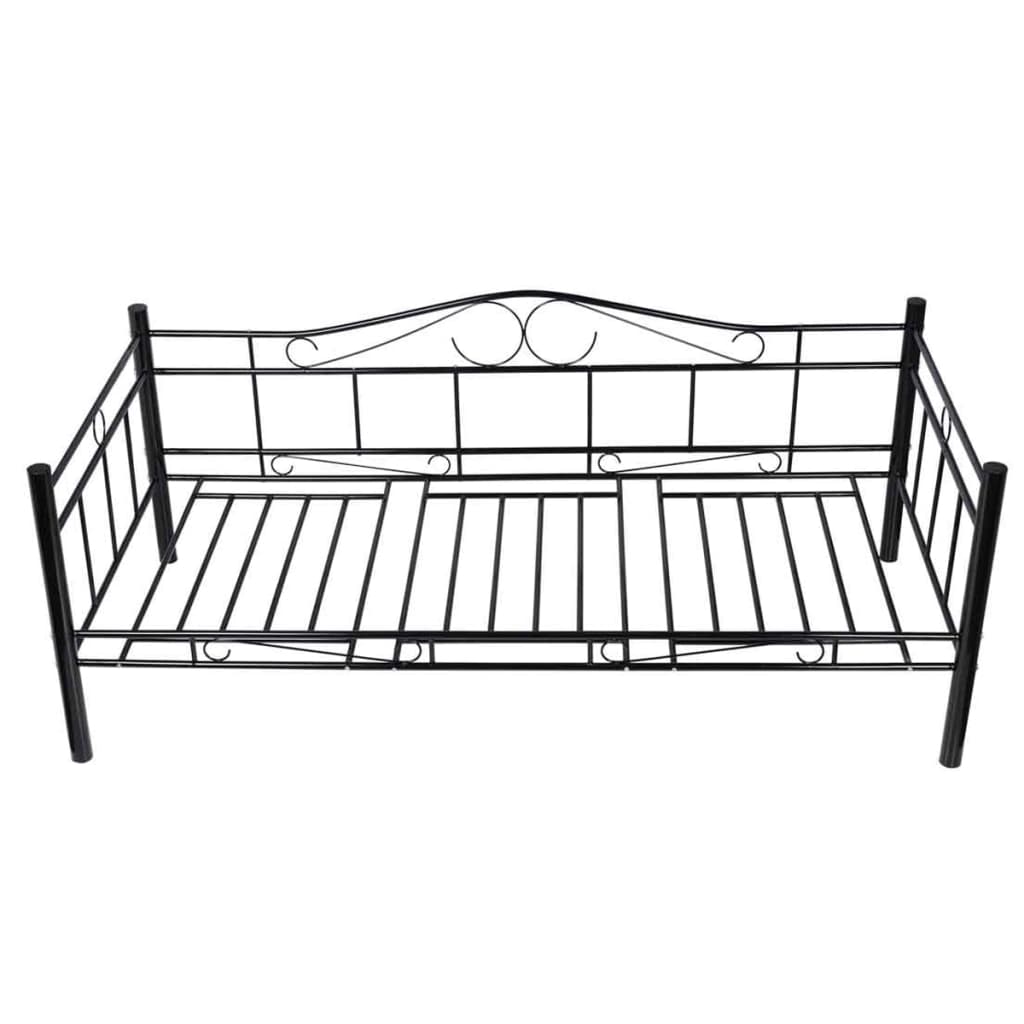 vidaXL Дневно легло с матрак, черно, метал, 90x200 см