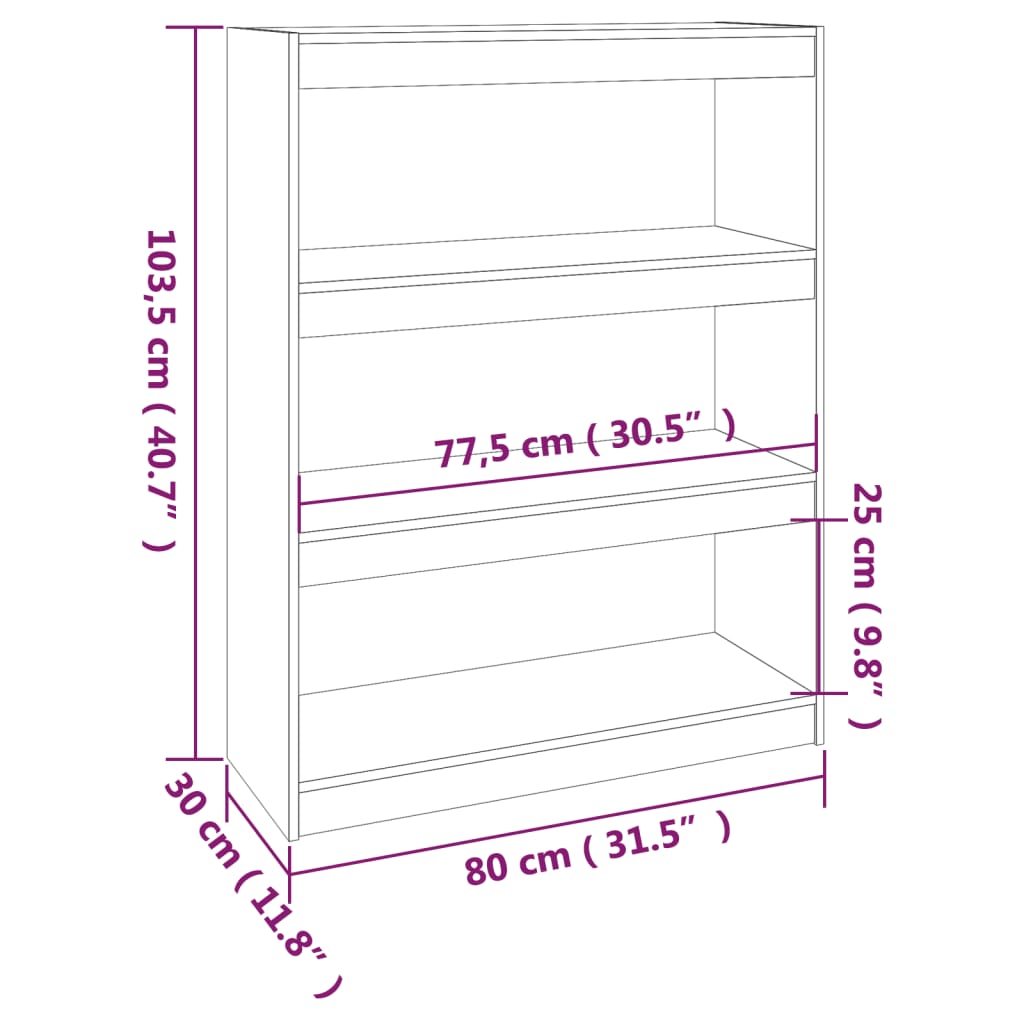 vidaXL Библиотека/разделител за стая, 80x30x103,5 см, бор масив