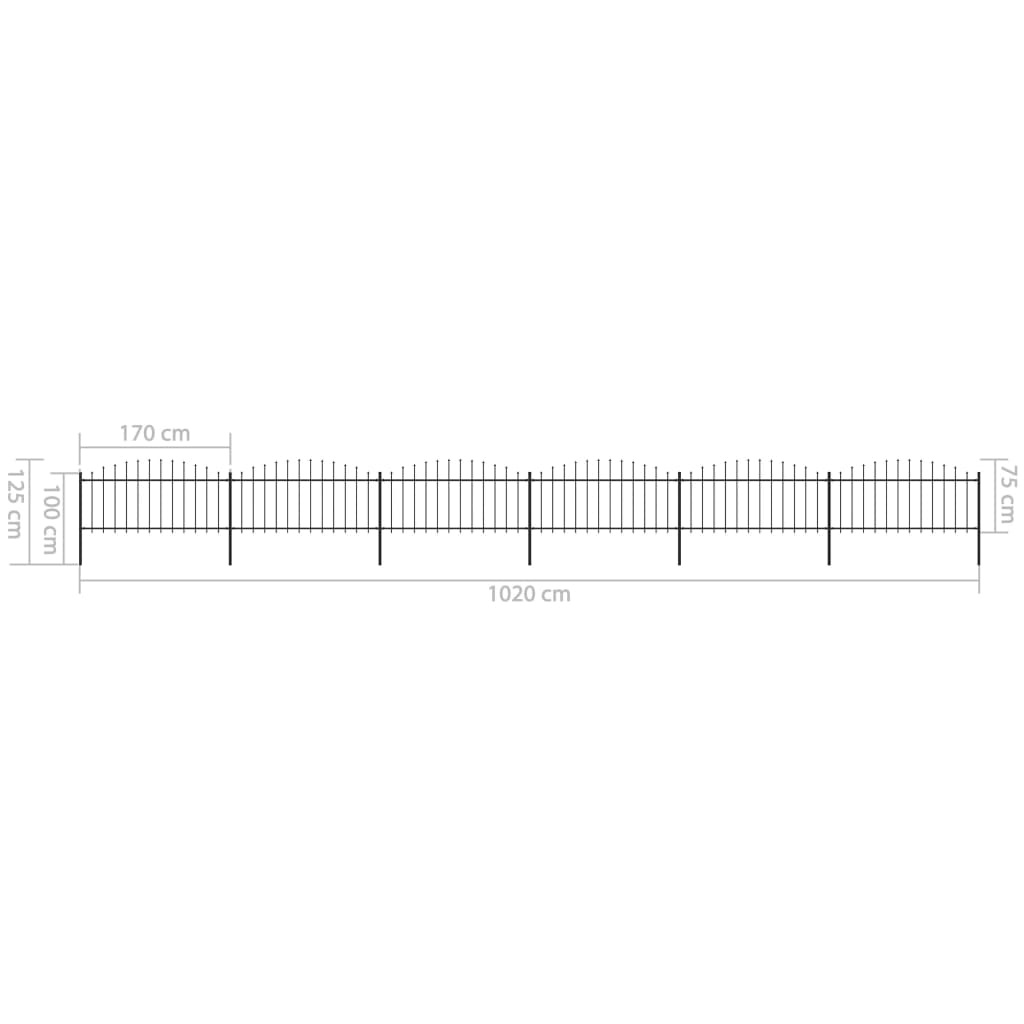 vidaXL Градинска ограда с пики, стомана, (0,5-0,75)x10,2 м, черна
