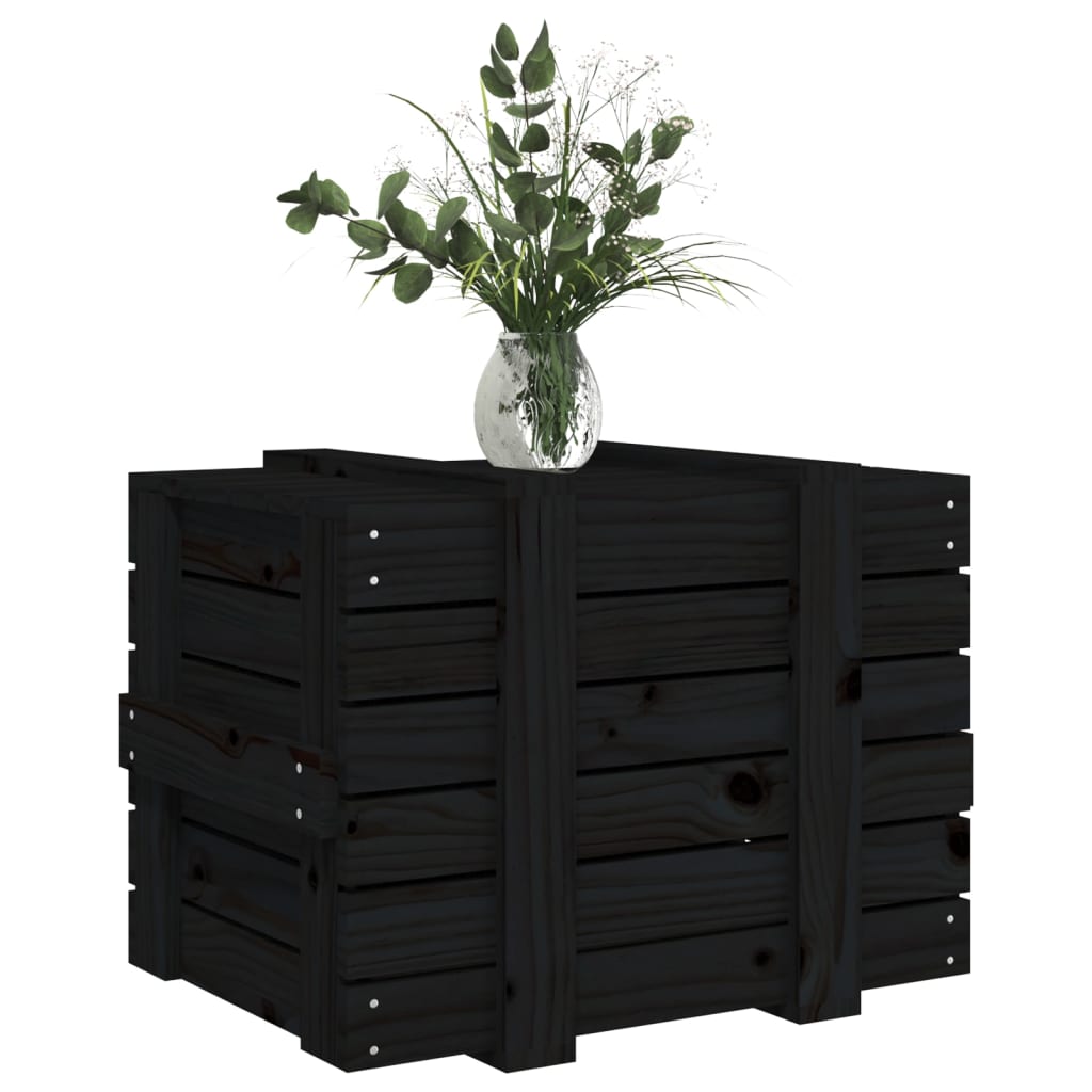 vidaXL Кутия за съхранение, черна, 58x40,5x42 см, борово дърво масив